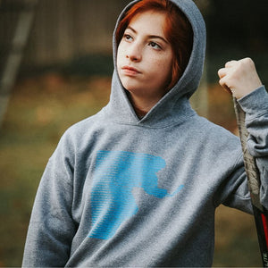 Neon Blue Powerskater  - Graphite Heather Youth Hoodie