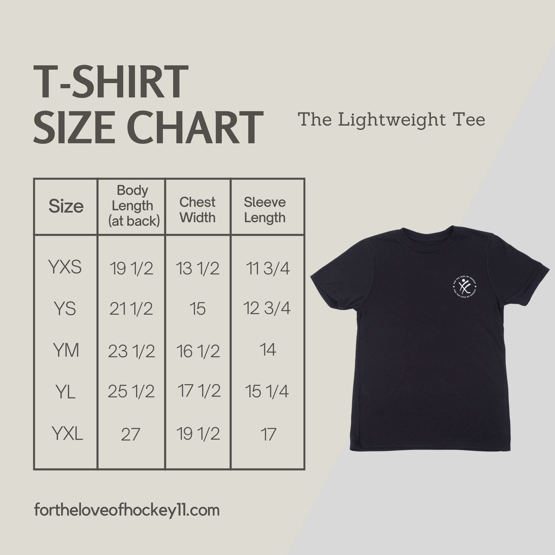 For the Love of Hockey Sizing Chart