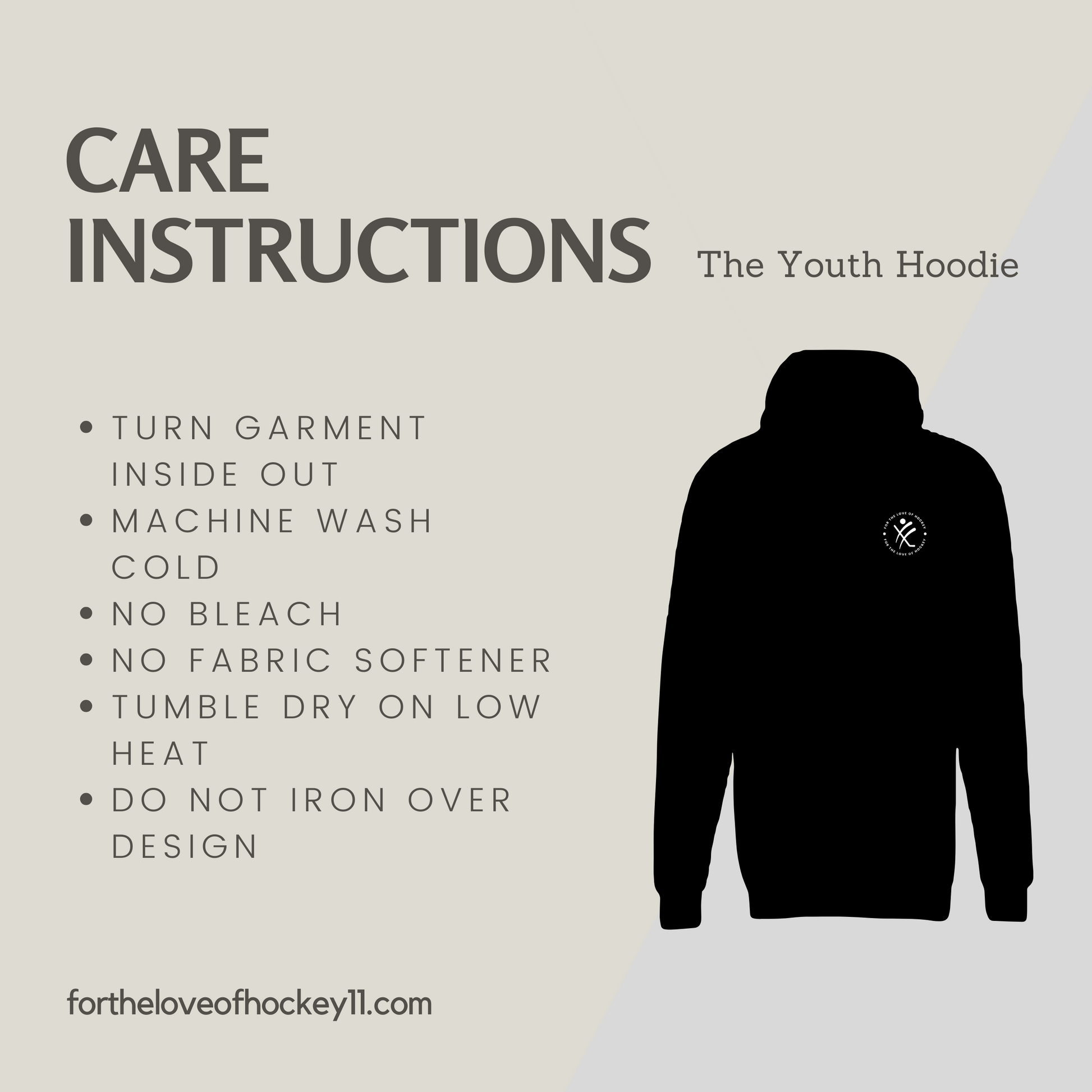 For the Love of Hockey garment care instructions