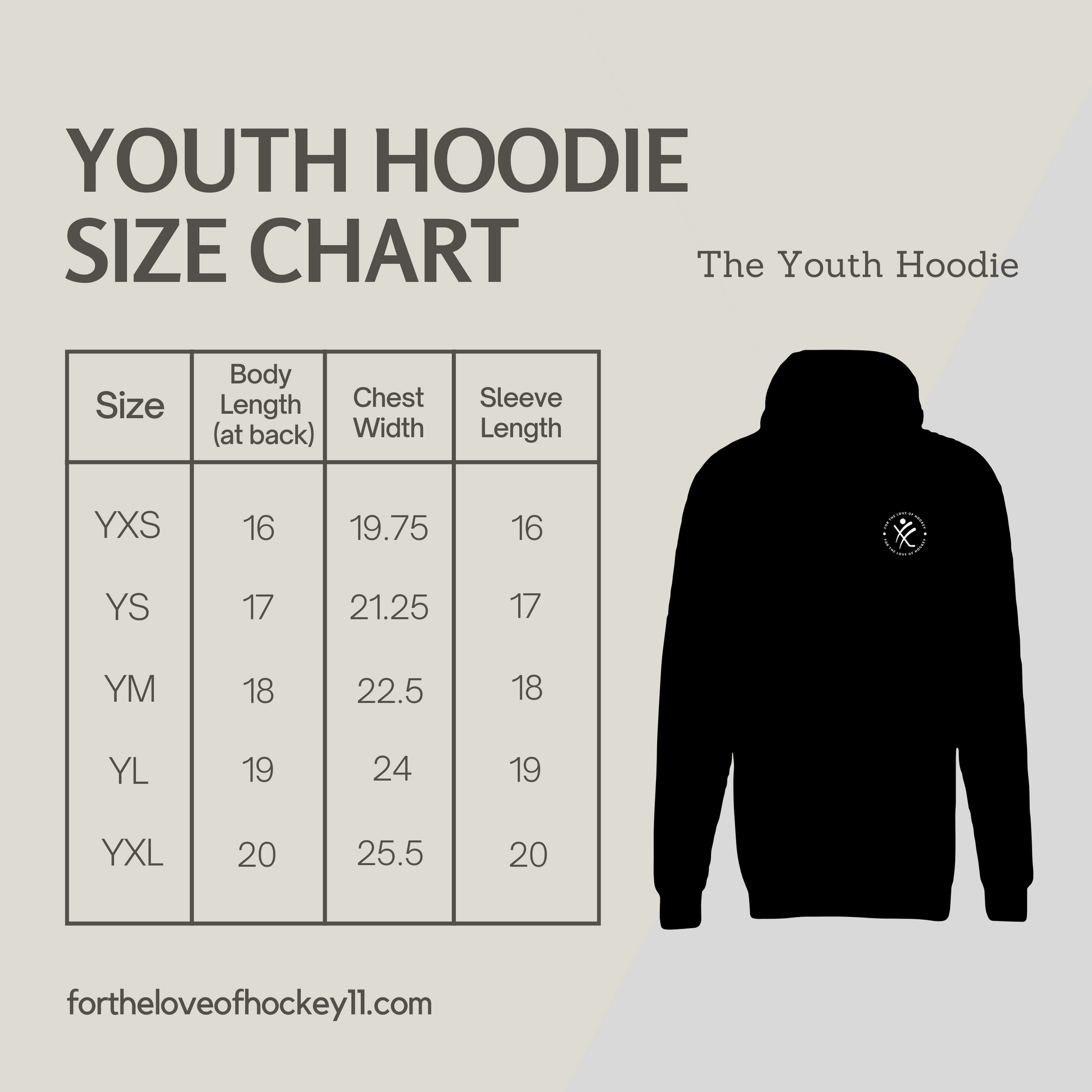 For the Love of Hockey hoodie size chart1