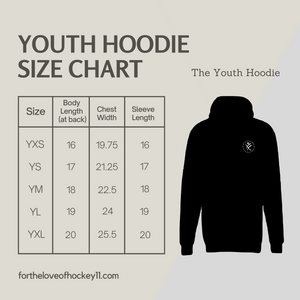 For the Love of Hockey hoodie size chart1