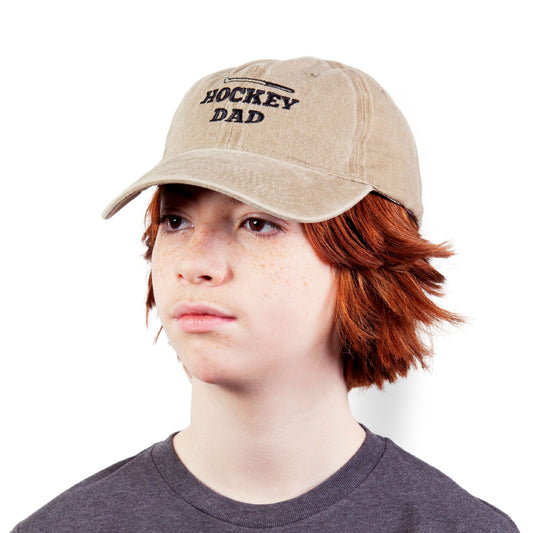 Hockey dad hat on model in studio - ice hockey lifestyle hat