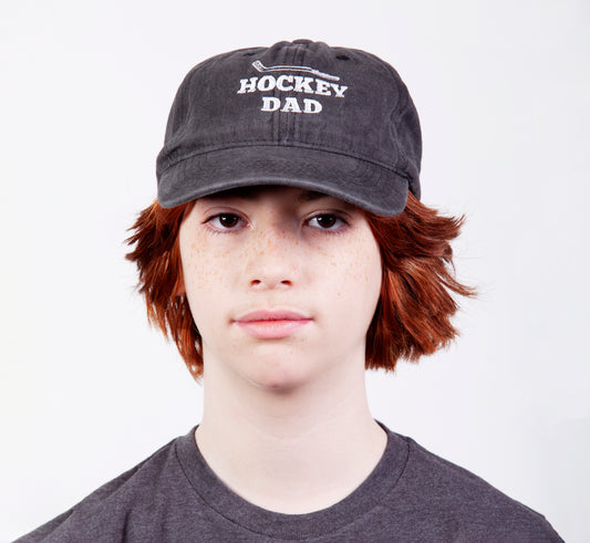 Hockey Dad Hat - Unstructured - Faded Charcoal - model in studio 