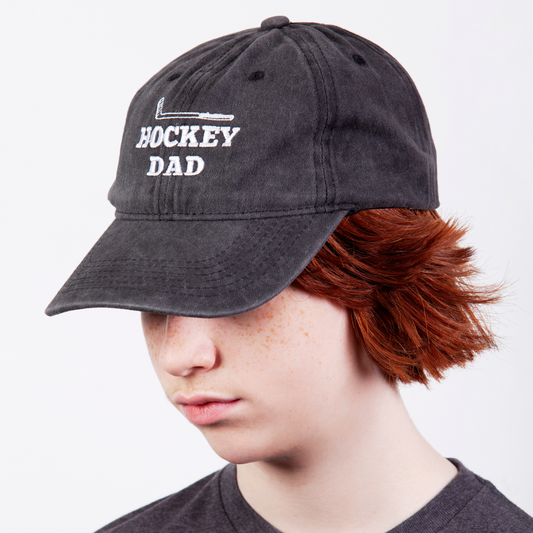 Hockey Dad Hat - Unstructured - Faded Charcoal - model in studio