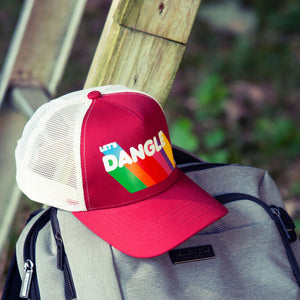 Lets Dangle Hockey Baseball Cap Maroon and White in natural light