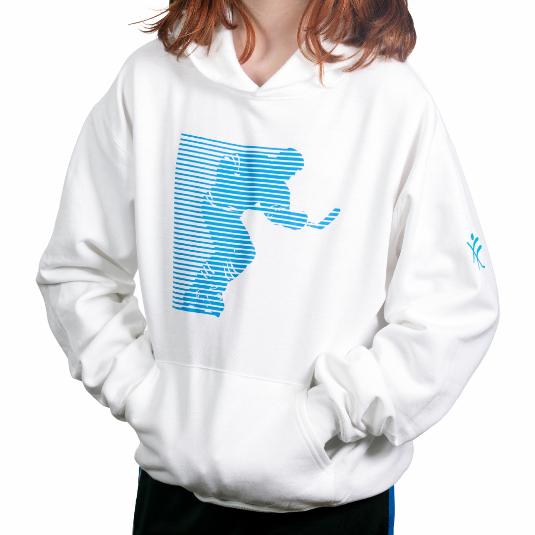 Neon Blue Powerskater - Pure White Youth Hoodie