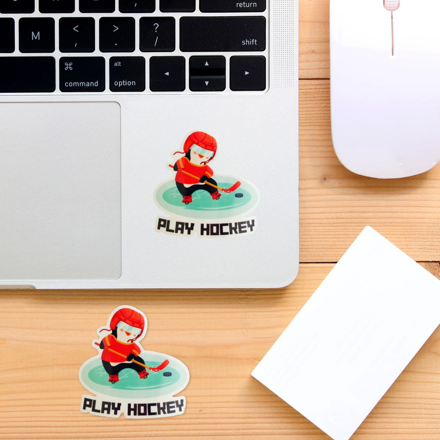 Play Hockey Penguin Clear Die-Cut Sticker (Set of Two)