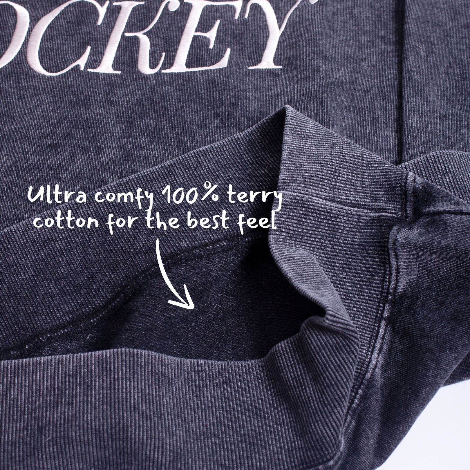 Just a Hockey Mom Stone Vintage Washed Drop Shoulder Crewneck Sweatshirt - Black