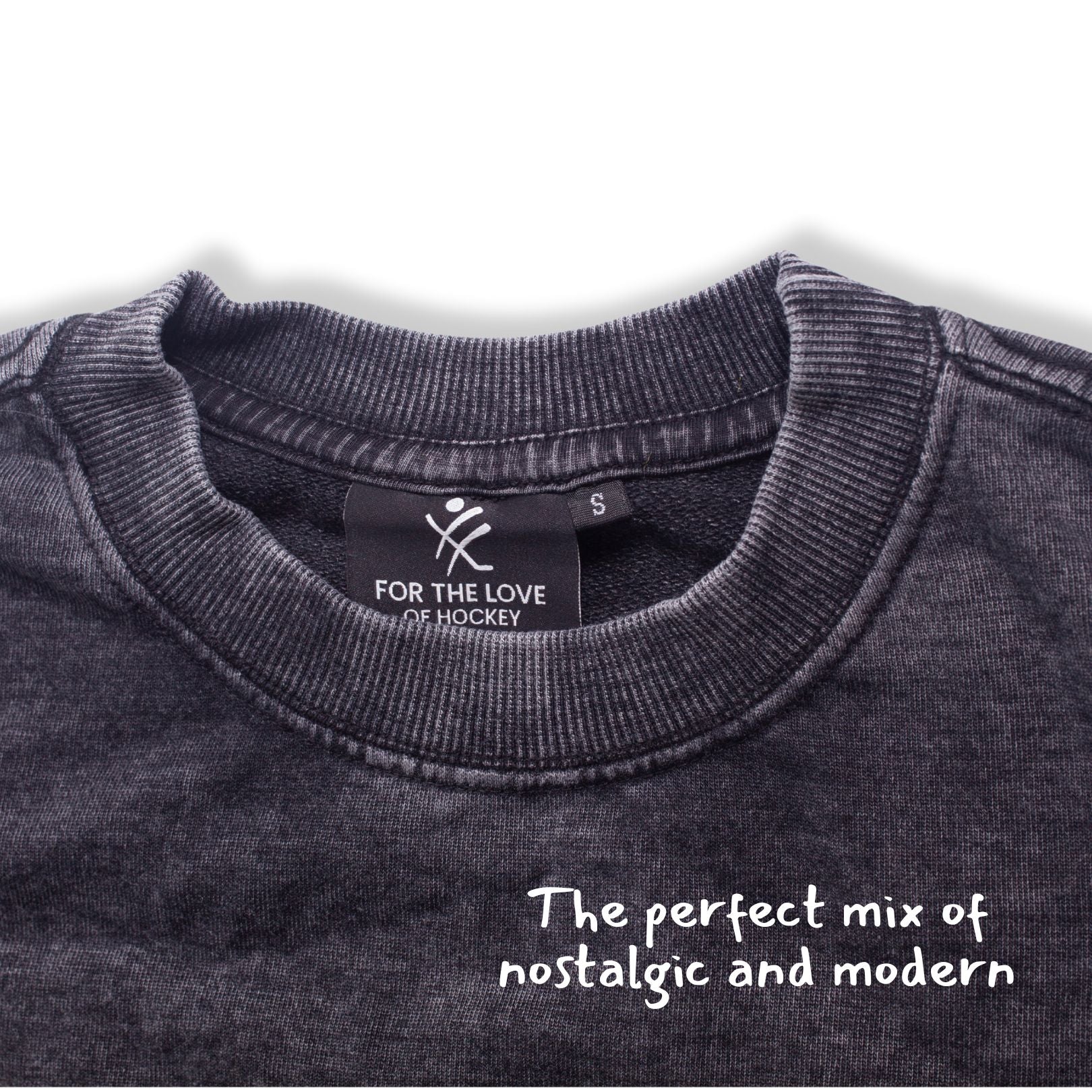 Just a Hockey Mom Stone Vintage Washed Drop Shoulder Crewneck Sweatshirt - Black