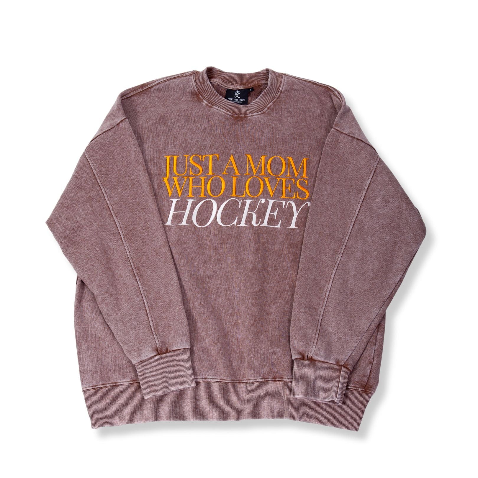 Just a Hockey Mom Stone Vintage Washed Drop Shoulder Crewneck Sweatshirt - Brown