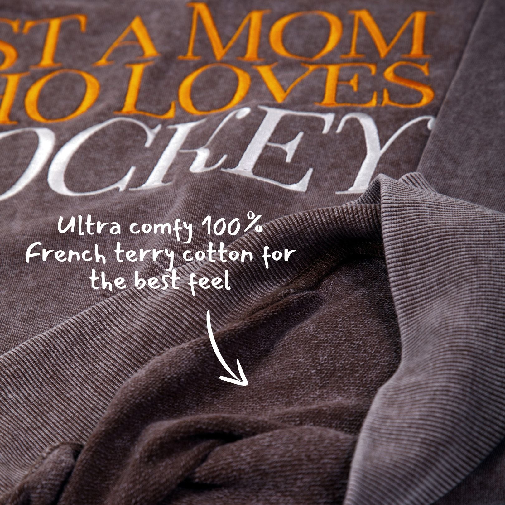 Just a Hockey Mom Stone Vintage Washed Drop Shoulder Crewneck Sweatshirt - Brown