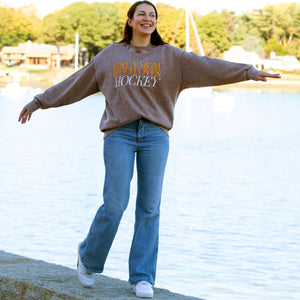 Just a Hockey Mom Stone Vintage Washed Drop Shoulder Crewneck Sweatshirt - Brown