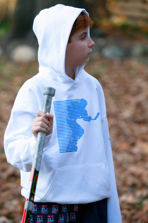 Neon Blue Powerskater - Pure White Youth Hoodie