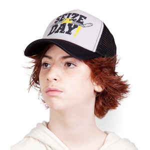 Seize the Day hockey Hat - Trucker style hockey cap in studio on model